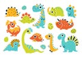 Dino baby set. A collection of cute colorful dinosaurs in a simple childish hand-drawn style. Isolated vector characters Royalty Free Stock Photo