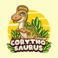 Cute Corythosaurus Dinosaur Character Mascot in Vector Cartoon Illustration Design Royalty Free Stock Photo