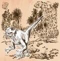 Dino, Dinosaurs - An hand drawn vector. Line art.