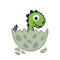 Dino on egg. Pixel dinosaur image. Vector Illustration of pixel art Royalty Free Stock Photo