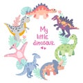 Dino frame for baby girl photo, drawing, print.