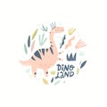 Dino girl color flat hand drawn vector character Royalty Free Stock Photo