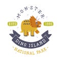 Dino Island and Dino Park Family Entertainment Emblem with Funny Dinosaur as Cute Prehistoric Creature and Comic