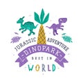 Dino Island and Dino Park Family Entertainment Emblem with Funny Dinosaur as Cute Prehistoric Creature and Comic