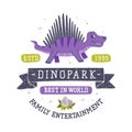 Dino Island and Dino Park Family Entertainment Emblem with Funny Dinosaur as Cute Prehistoric Creature and Comic