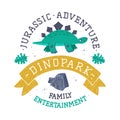 Dino Island and Dino Park Family Entertainment Emblem with Funny Dinosaur as Cute Prehistoric Creature and Comic