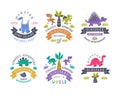 Dino Island and Dino Park Family Entertainment Emblem with Funny Dinosaurs as Cute Prehistoric Creature and Comic