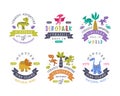 Dino Island and Dino Park Family Entertainment Emblem with Funny Dinosaurs as Cute Prehistoric Creature and Comic