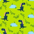 Dino kid seamless vector pattern for textile print. Royalty Free Stock Photo