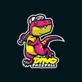 Dino mascot logo design with modern illustration concept style for badge, emblem and t shirt printing. Smart dino baseball