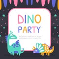 Dino Party Banner with Space for Text, Poster, Invitation Card, Flyer Design Template with Cute Funny Prehistoric