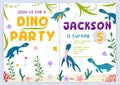 Dino party invitation design template. Kids Birthday celebration colorful Vector illustration Royalty Free Stock Photo