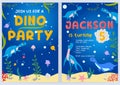 Dino party invitation design template. Kids Birthday celebration colorful Vector illustration Royalty Free Stock Photo