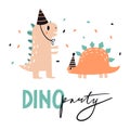 Dino party. Lovely vector illustration with funny dinosaur