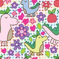 Dino plant flower seamless pattern