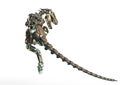 Dino raptor robot is jumping on rear view Royalty Free Stock Photo