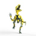 Dino raptor robot is running on front view Royalty Free Stock Photo