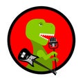 Dino rock. Tyrannosaurus sings song. Dinosaur with guitar. Ancien