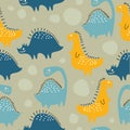 Dino seamless cute pattern for baby and kids vector illustration funny drawing scandinavian hand drawn background ready for