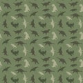 Dino Seamless Pattern, Cute Cartoon Dinosaurs Doodles Vector Illustration