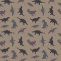 Dino Seamless Pattern, Cute Cartoon Dinosaurs Doodles Vector Illustration