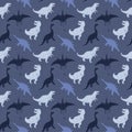 Dino Seamless Pattern, Cute Cartoon Dinosaurs Doodles Vector Illustration