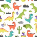 Dino Seamless Pattern Image Vector Illustration