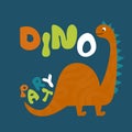 Dino tee print for t-shirt, vector illustration. Cute dinosaur animal greeting card Royalty Free Stock Photo