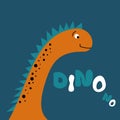 Dino tee print for t-shirt, vector illustration. Cute dinosaur animal greeting card Royalty Free Stock Photo