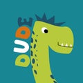 Dino tee print for t-shirt, vector illustration. Cute dinosaur animal greeting card Royalty Free Stock Photo