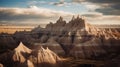 Dino Valls-inspired Badlands National Park Scene: A Poetic Landscape Of Organic Forms And Historical Imagery
