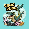 Cute Dakosaurus Dinosaur Aquatic Character Mascot in Cartoon Illustration Royalty Free Stock Photo