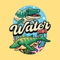 Cute Shastasaurs and Kronosaurs Aquatic Character Mascot in Vector Cartoon Illustration Royalty Free Stock Photo
