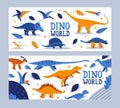 Dino world banner, children book, prehistoric animals vector illustration Royalty Free Stock Photo