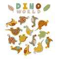 Dino world by pastel natural colors print with dinosaurs and leaves stock vector illustration