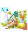 Dinosaur alphabet, letter N from nest