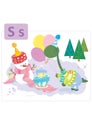 Dinosaur alphabet, letter S from snowman