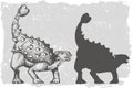 Dinosaur Ankylosaurus grafic hand drawn and silhouette illustration