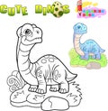 Dinosaur apatosaurus, funny illustration, coloring book