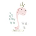 Dinosaur baby girl cute print. Sweet dino princess with crown.