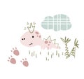 Dinosaur baby girl cute print. Sweet dino princess with crown.