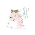 Dinosaur baby girl cute print. Sweet little dino with bow.