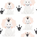 Dinosaur baby girl seamless pattern. Sweet dino princess with crown. Scandinavian cute print. Royalty Free Stock Photo