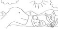A dinosaur with a baby in its egg. Coloring page for kids. A Diplodocus dinosaur. It can be used for children's Royalty Free Stock Photo