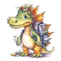 Dinosaur Backpack Student School Watercolor Sublimation Clipart
