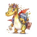 Dinosaur Backpack Student School Watercolor Sublimation Clipart