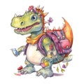 Dinosaur Backpack Student School Watercolor Sublimation Clipart