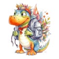 Dinosaur Backpack Fantasy Funny Cartoon Student Back to School Watercolor
