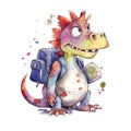 Dinosaur Backpack Fantasy Funny Cartoon Student Back to School Watercolor