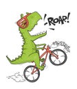 Dinosaur on bicycle. vector shirt print design Royalty Free Stock Photo